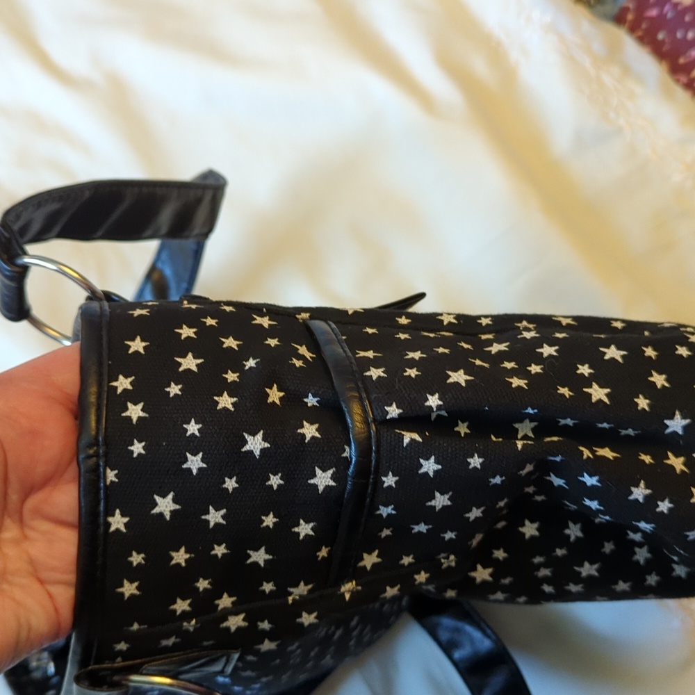 Black canvas w/ white stars plenty of pockets zippered tote EUC - Picture 5 of 5